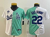 Youth Los Angeles Dodgers #22 Bad Bunny White Green Two Tone 2022 Celebrity Softball Game Cool Base Jersey,baseball caps,new era cap wholesale,wholesale hats